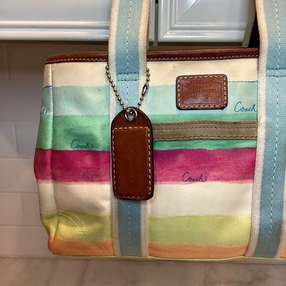 Coach Hampton Watercolor Pastel Stripes Small Mini Tote Handbag - Picture 2 of 16